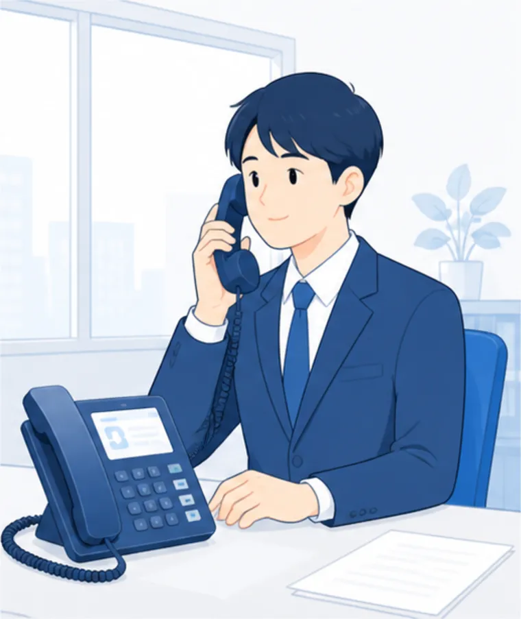 An illustration of a salesperson taking a call in the office