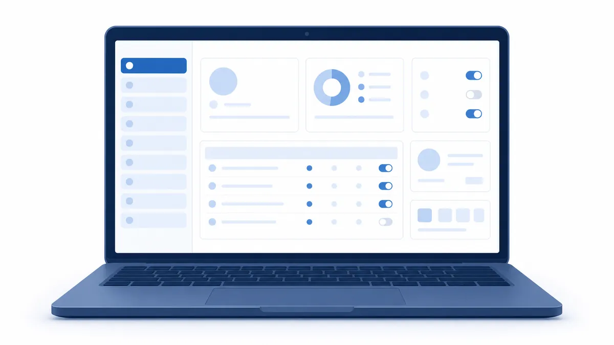 The AGEphone Cowork admin console dashboard shown on a laptop (screen in Japanese)