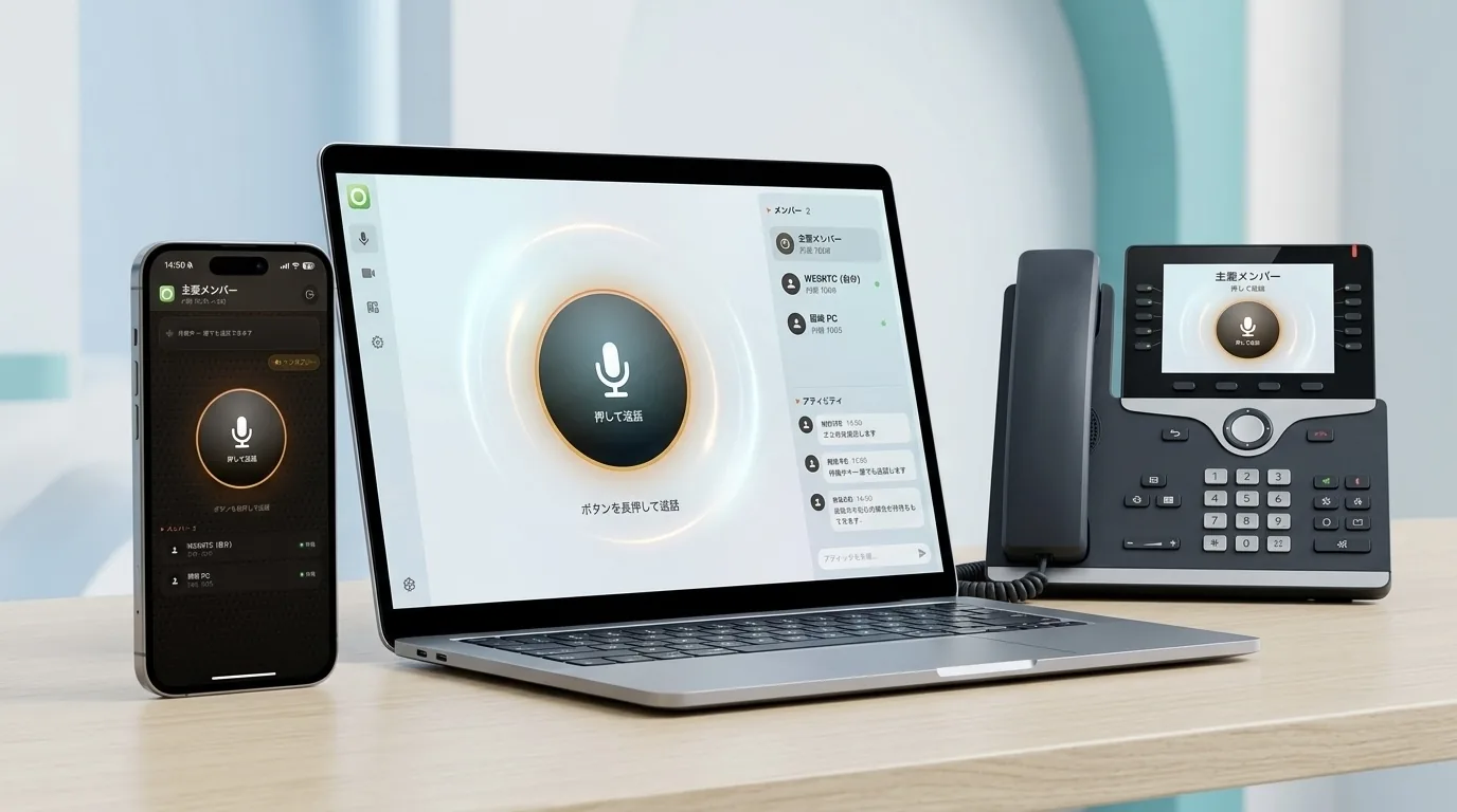 Push-to-talk in use on a smartphone, a tablet and a PC