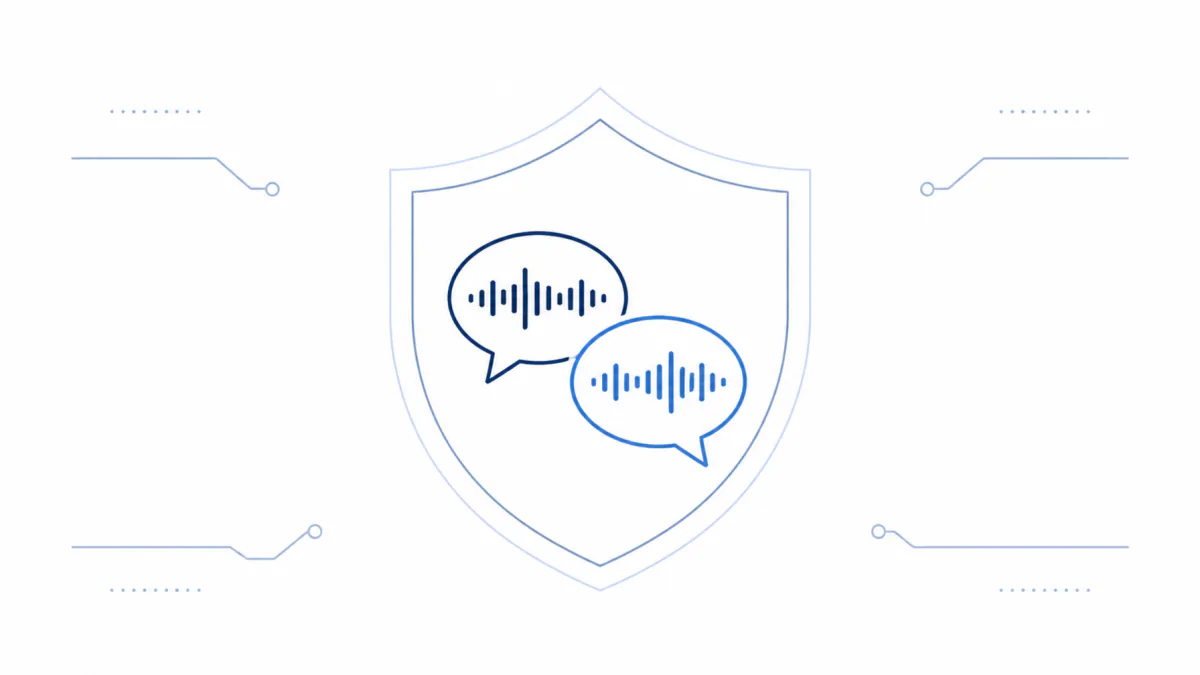 An illustration of a shield containing two speech bubbles, one human and one AI, representing the quality of the conversation being protected